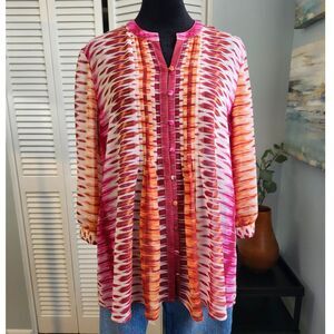 NWT Chico's Chiffon Top Medium Pink & Orange Semi Sheer Resort Wear $89